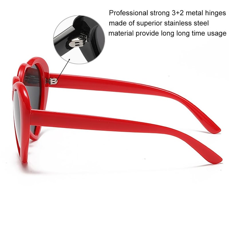 Armear Women Fashion Oversized Heart Sunglasses Retro Lady Girl Cute Love Shaped Large Plastic Eyeglasses Red - Image 3